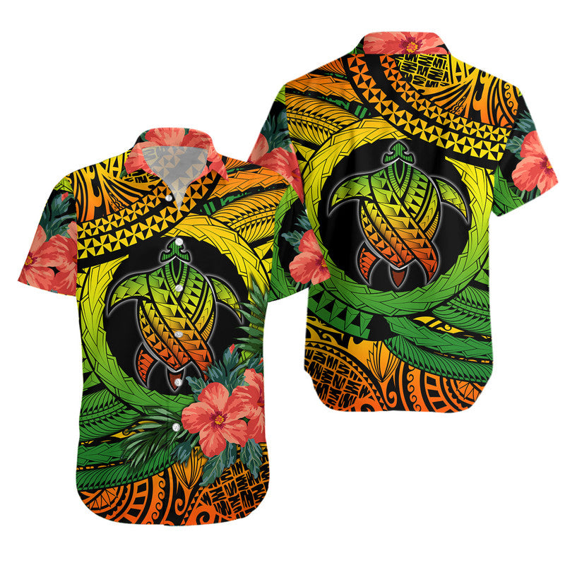 Polynesian Turtle Hawaiian Shirt Circle Turtle Hibiscus Reggae LT9 Reggae - Polynesian Pride