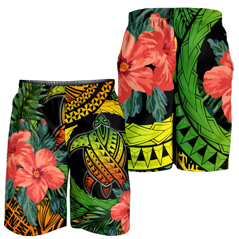 Polynesian Turtle Men Short Circle Turtle Hibiscus Reggae LT9 Reggae - Polynesian Pride