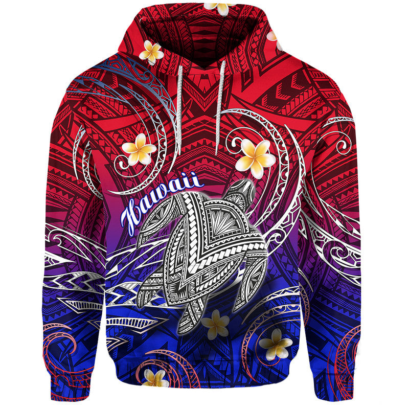 Hawaii Hoodiean Turtle Plumeria Mixed Polynesian Style LT9 Hoodie Gradient - Polynesian Pride