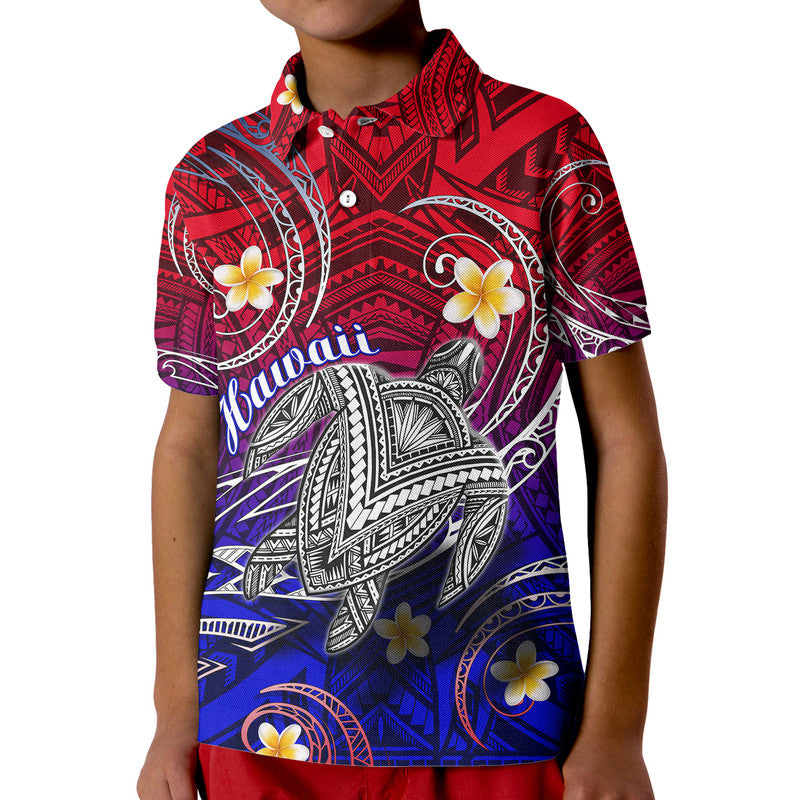 Hawaii Polo Shirt Hawaiian Turtle Plumeria Mixed Polynesian Style LT9 Kid Gradient - Polynesian Pride