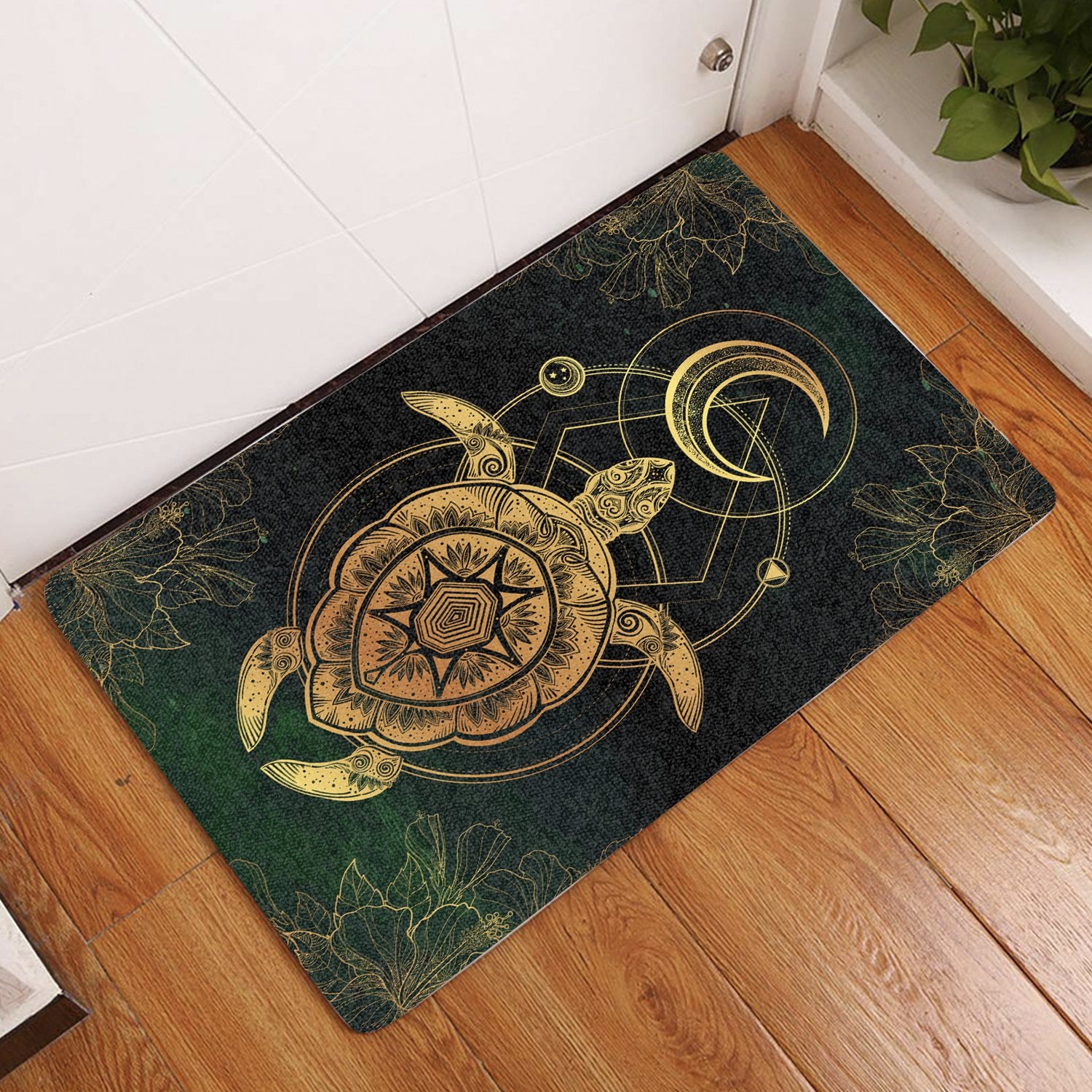 Turtle Hibiscus Golden Galaxy Door Mat AH Door Mat Gold - Polynesian Pride