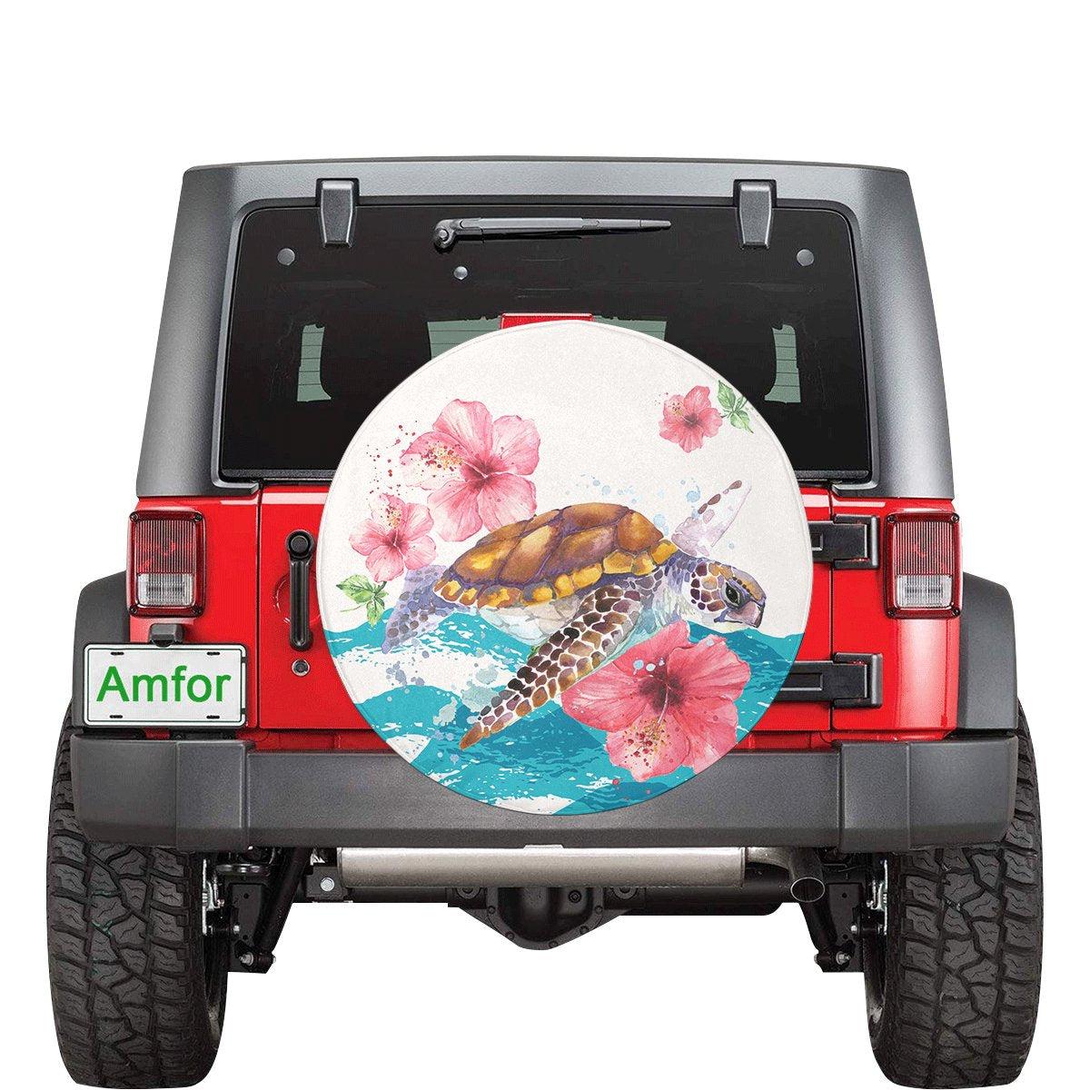 Turtle Hibiscus On Wale Spare Tire Cover AH Black - Polynesian Pride