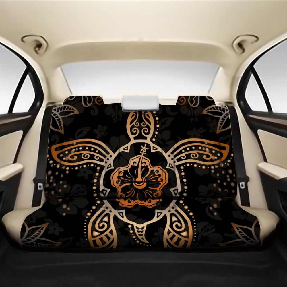 Turtle Hibiscus Orange Back Seat Cover AH One Size Black Back Car Seat Covers - Polynesian Pride