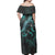 Tuvalu Off Shoulder Long Dress - Tuvalu Coat Of Arms With Polynesian Turtle Blooming Hibiscus Turquoise - Polynesian Pride