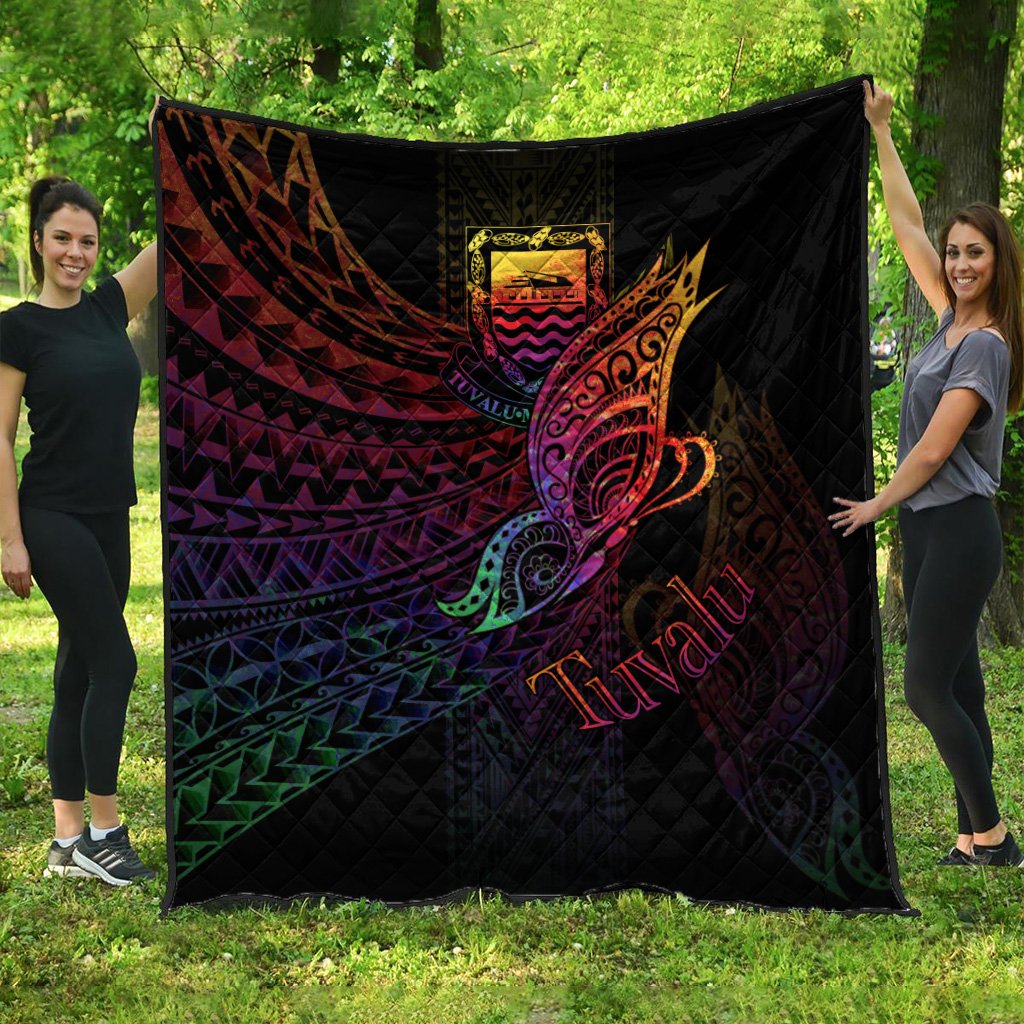 Tuvalu Premium Quilt - Butterfly Polynesian Style Black - Polynesian Pride