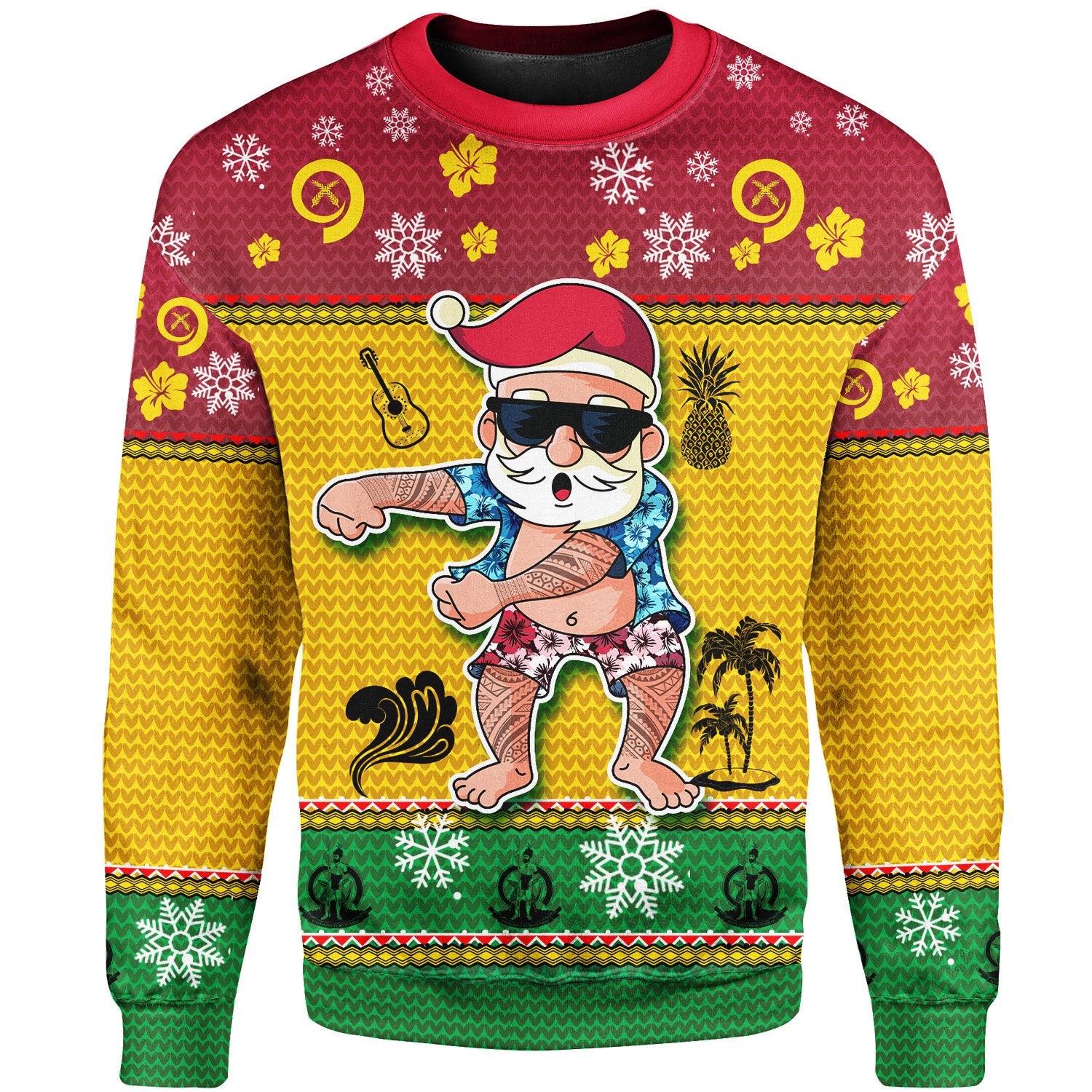 Vanuatu Custom Personalised Christmas Sweater - Santa Claus Polynesian Tattoo Unisex Yellow - Polynesian Pride
