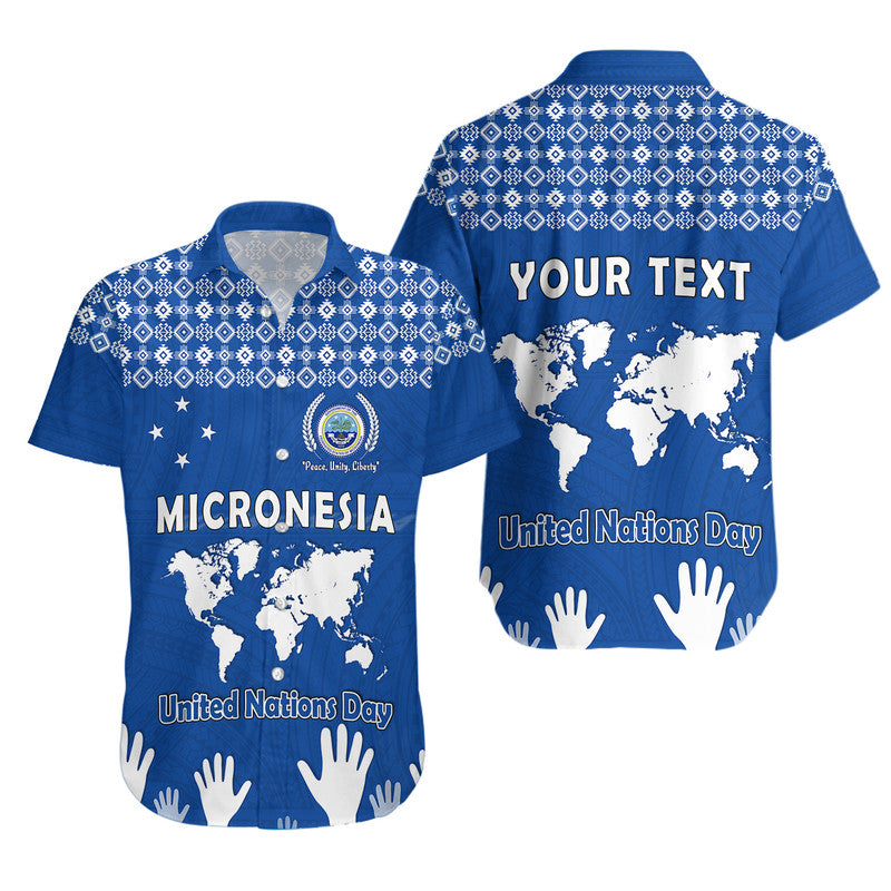 (Custom Personalised) Federated States of Micronesia United Nations Day Hawaiian Shirt Blue Simple World Map Version LT9 Blue - Polynesian Pride