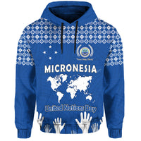 Custom Federated States of Micronesia United Nations Day Hoodie Blue Simple World Map Version LT9 Pullover Hoodie Blue - Polynesian Pride