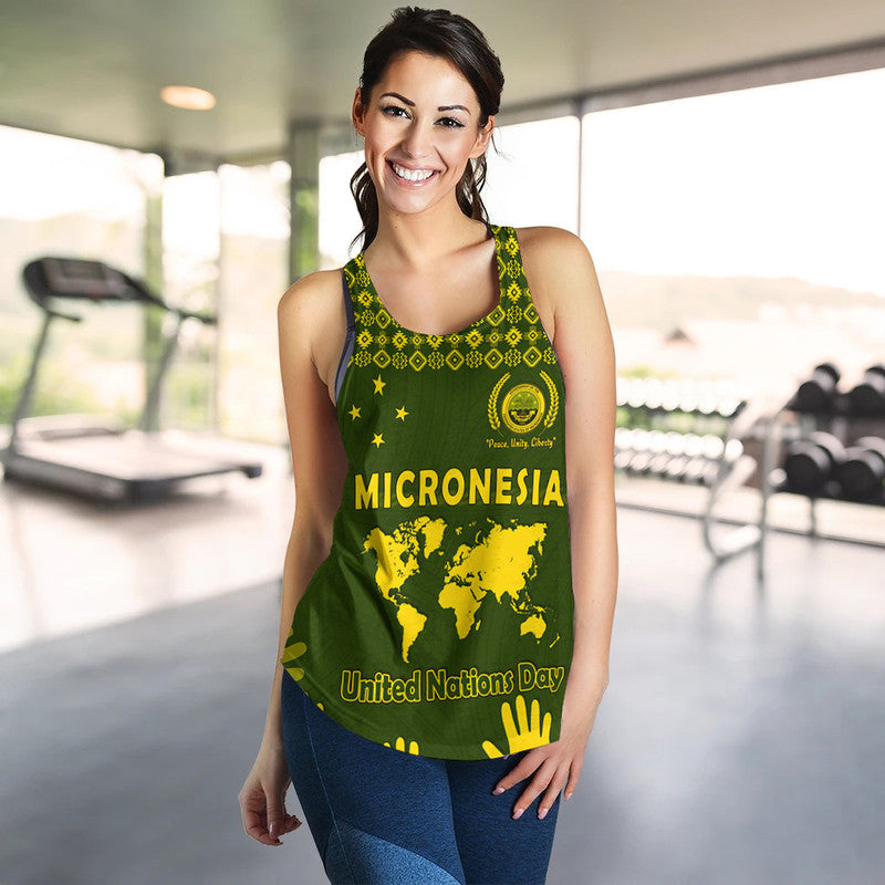 Federated States of Micronesia United Nations Day Women Racerback Tank Green Simple World Map Version LT9 Green - Polynesian Pride