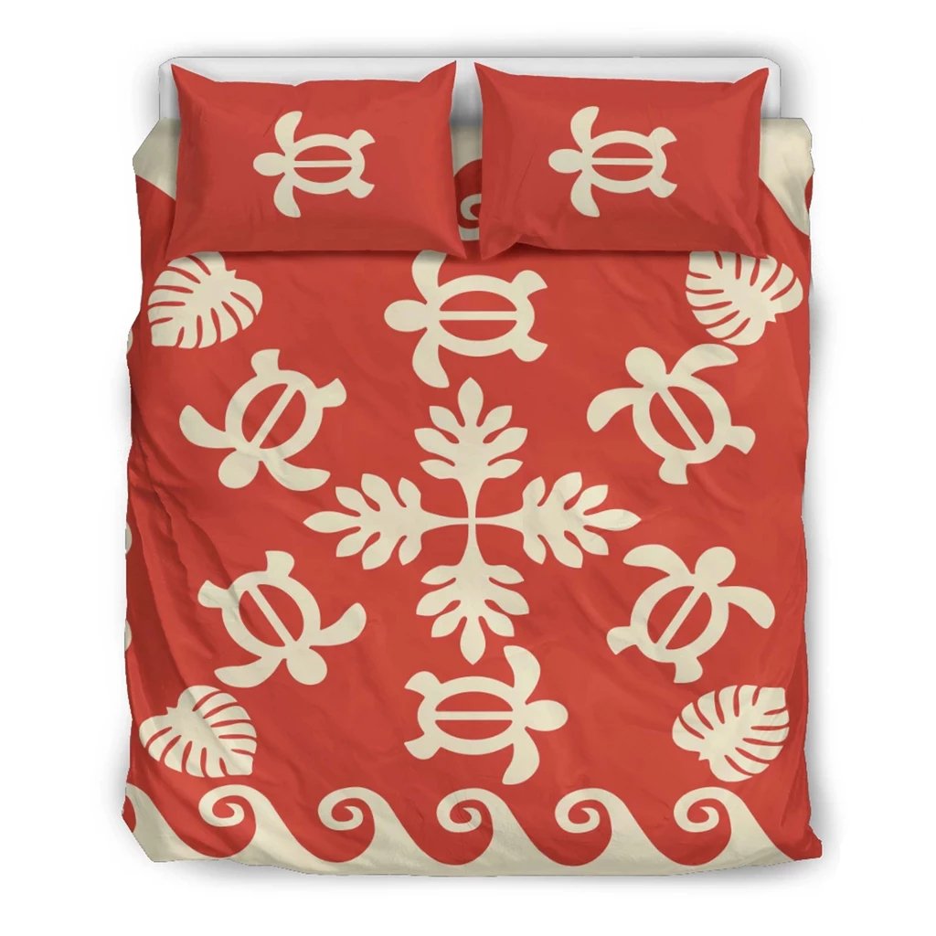 Hawaiian Turtle Polynesian Bedding Set Red Color Art - Polynesian Pride