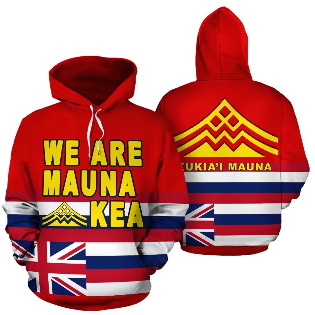 Hawaii Hoodie Flag Mauna Kea Unisex Red - Polynesian Pride