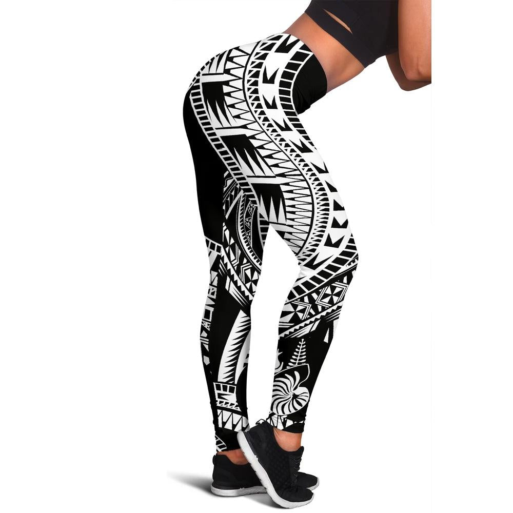 New Caledonia Women Leggings Polynesian Pattern Black Black - Polynesian Pride