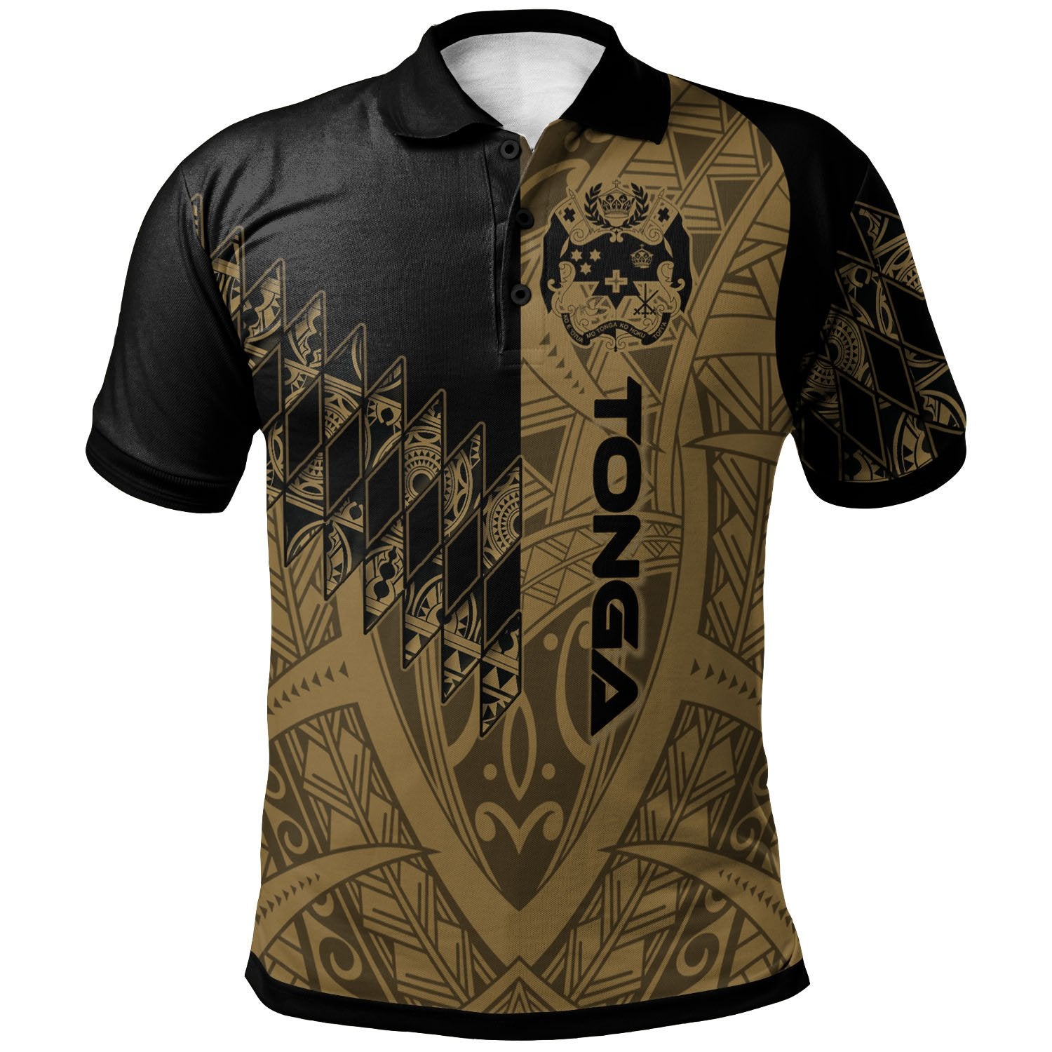 Tonga Polo Shirt Gold Color Symmetry Style Unisex Black - Polynesian Pride