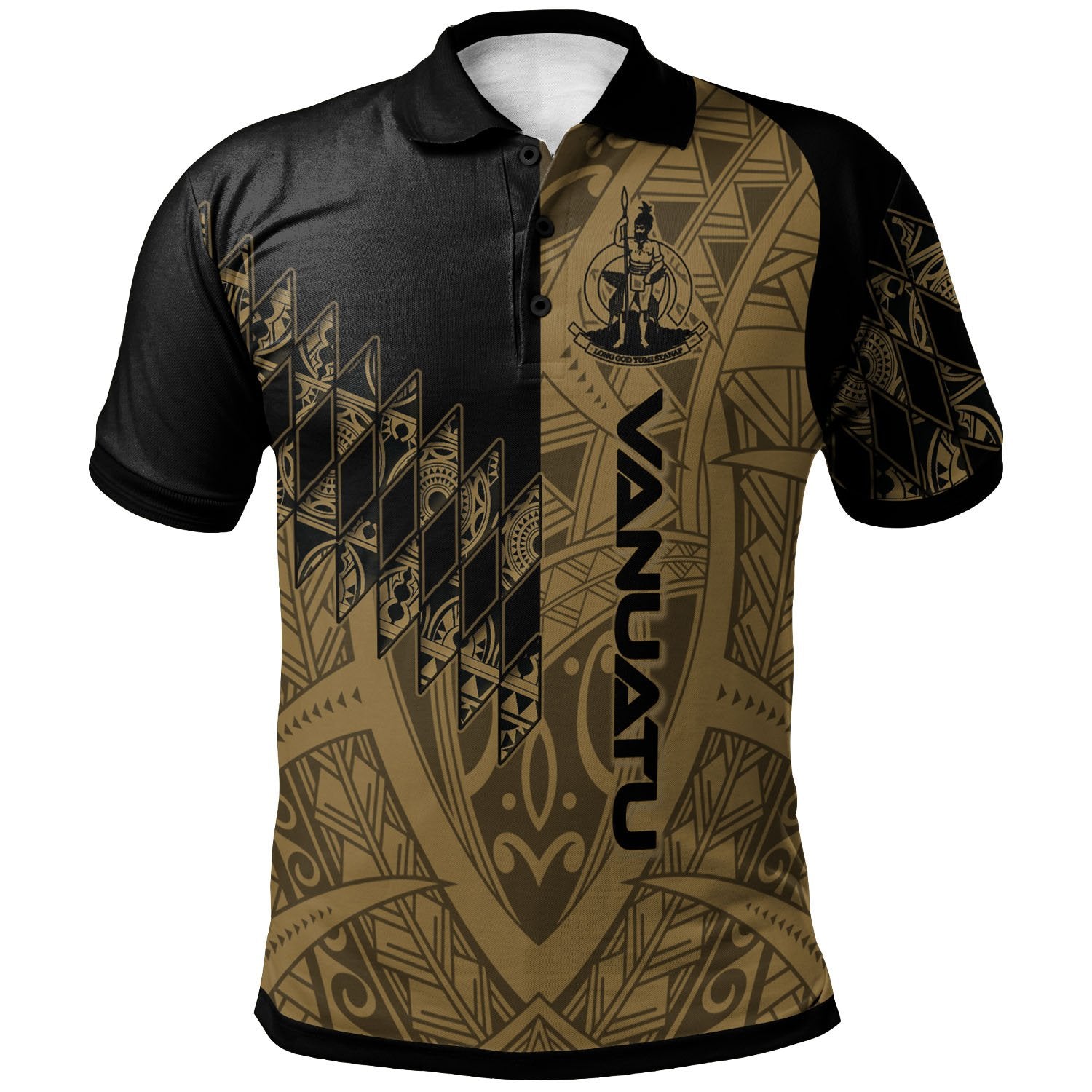 Vanuatu Polo Shirt Gold Color Symmetry Style Unisex Black - Polynesian Pride