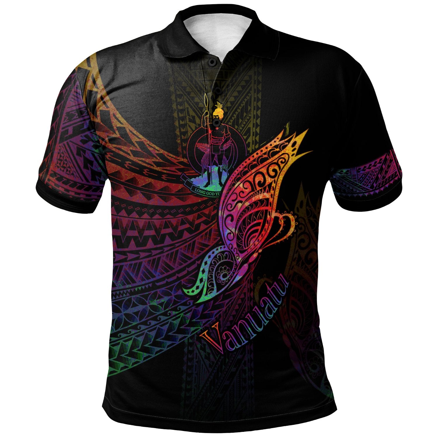 Vanuatu Polo Shirt Butterfly Polynesian Style Unisex Black - Polynesian Pride