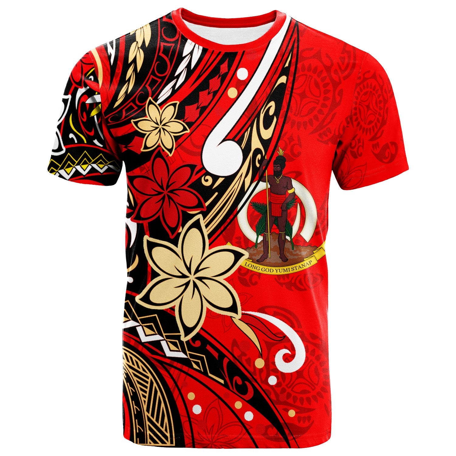 Vanuatu T Shirt Tribal Flower With Special Turtles Red Color Unisex Red - Polynesian Pride
