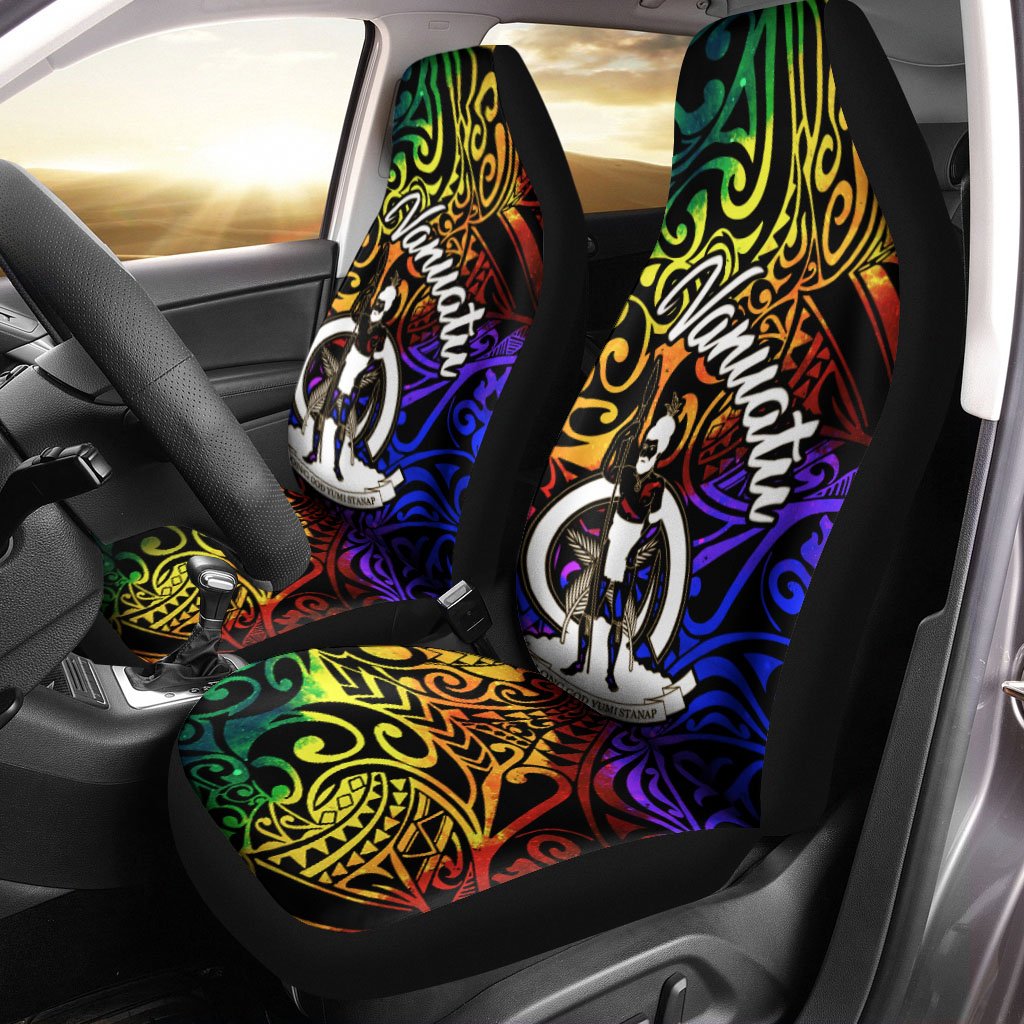 Vanuatu Car Seat Covers - Rainbow Polynesian Pattern Universal Fit Rainbow - Polynesian Pride