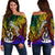 Vanuatu Custom Personalised Women's Off Shoulder Sweater - Rainbow Polynesian Pattern Art - Polynesian Pride