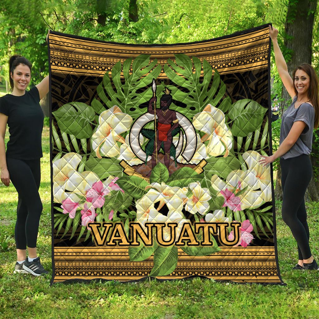 Vanuatu Premium Quilt - Polynesian Gold Patterns Collection Black - Polynesian Pride