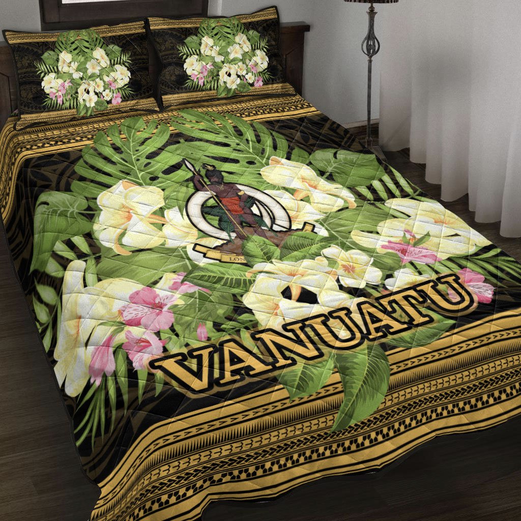 Vanuatu Quilt Bed Set - Polynesian Gold Patterns Collection Black - Polynesian Pride