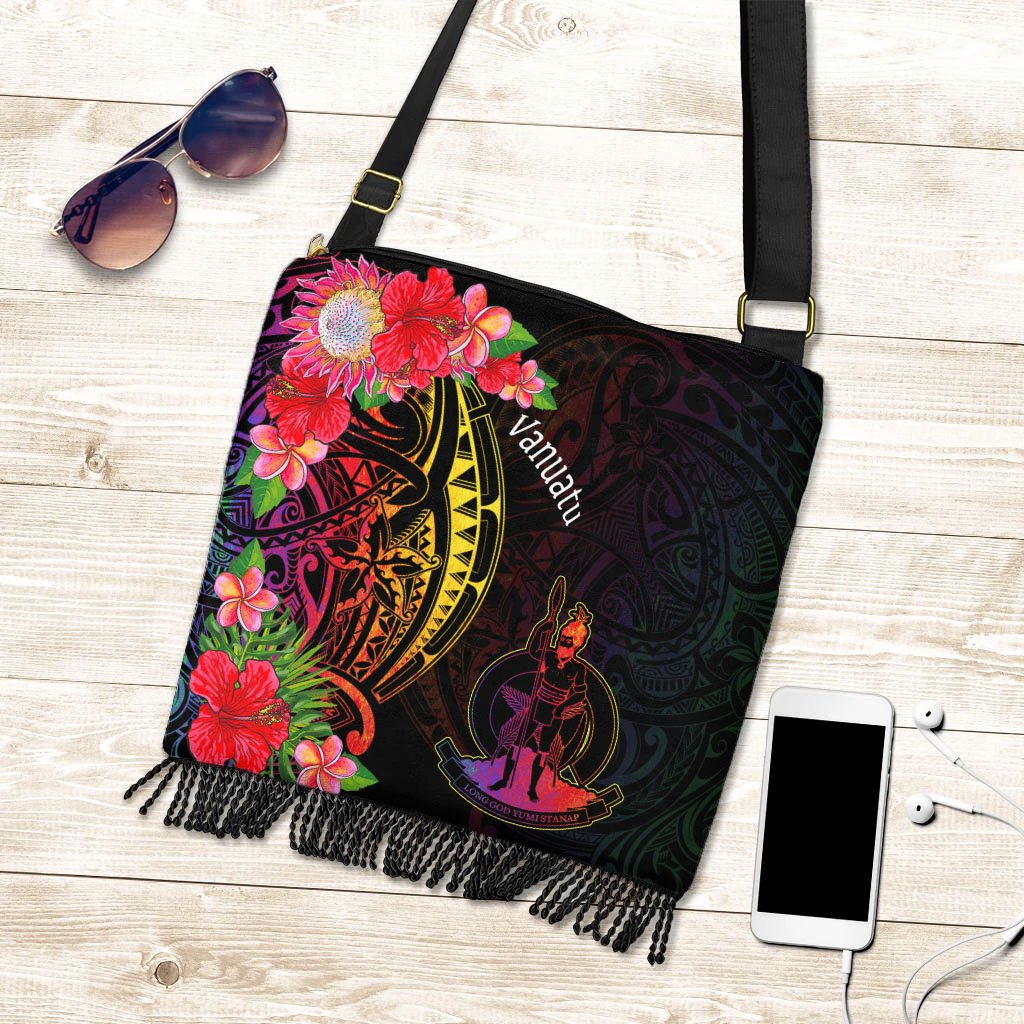 Vanuatu Boho Handbag - Tropical Hippie Style One Size Boho Handbag Black - Polynesian Pride