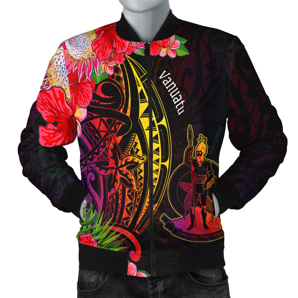 Vanuatu Men's Bomber Jacket - Tropical Hippie Style Black - Polynesian Pride