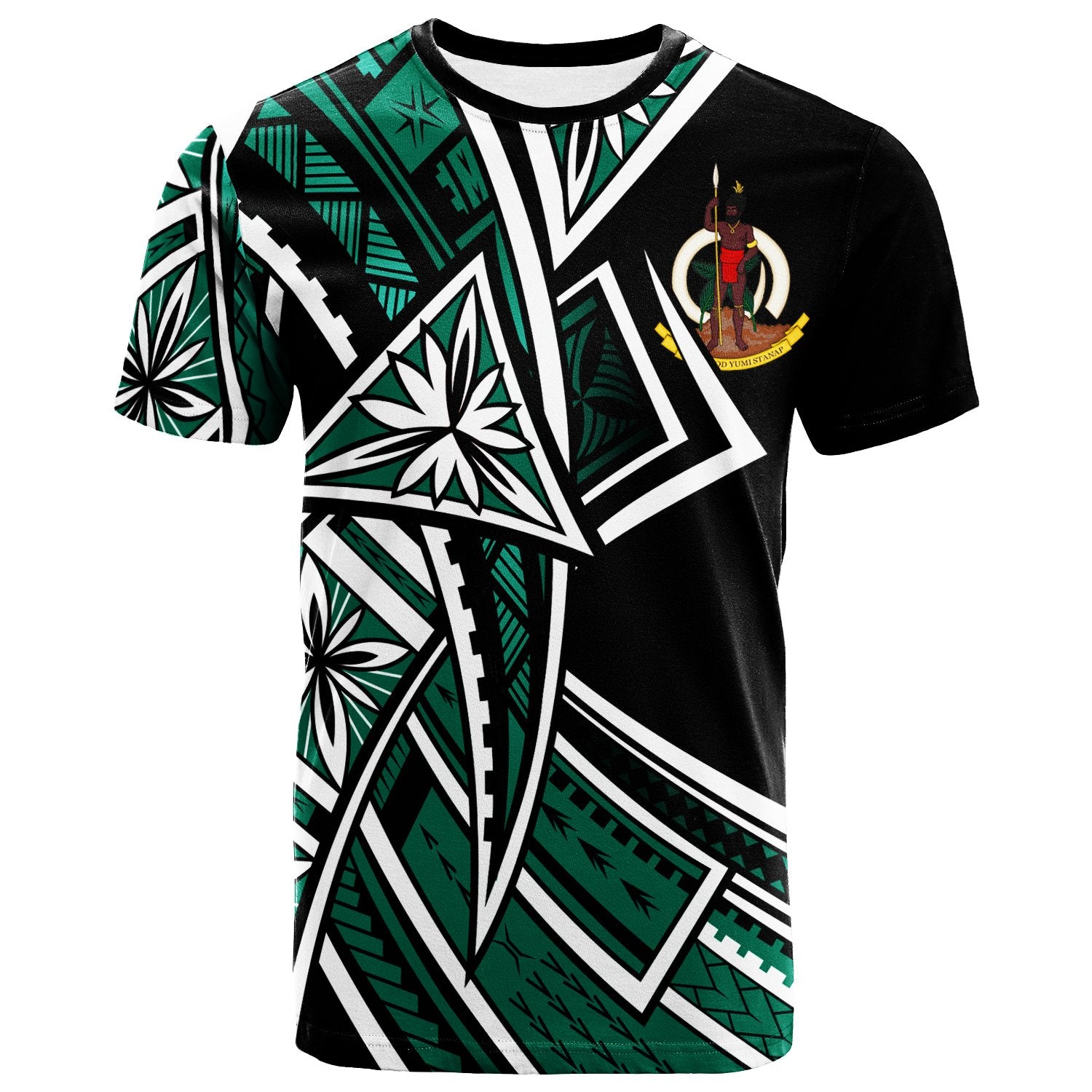 Vanuatu T Shirt Tribal Flower Special Pattern Green Color Unisex Green - Polynesian Pride