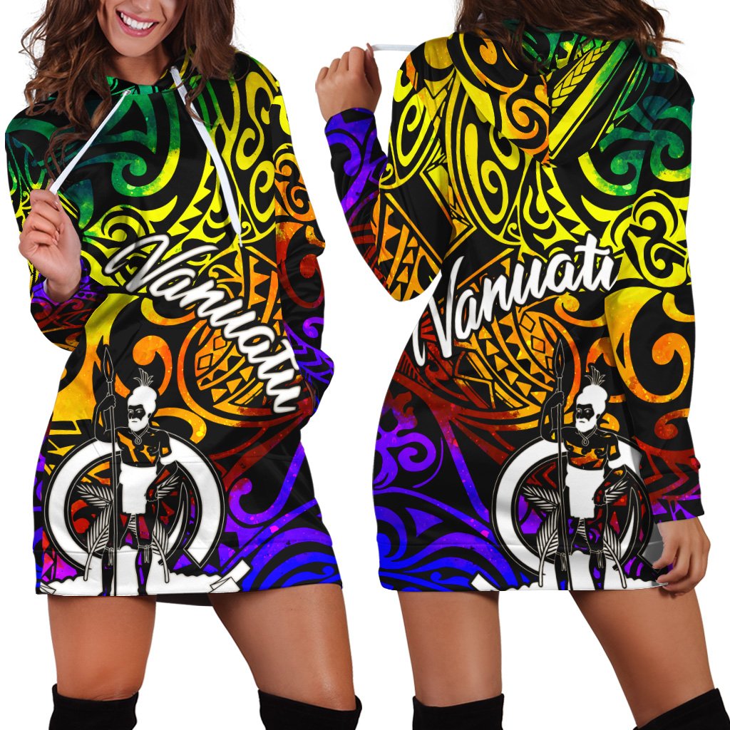 Vanuatu Women Hoodie Dress - Rainbow Polynesian Pattern Rainbow - Polynesian Pride