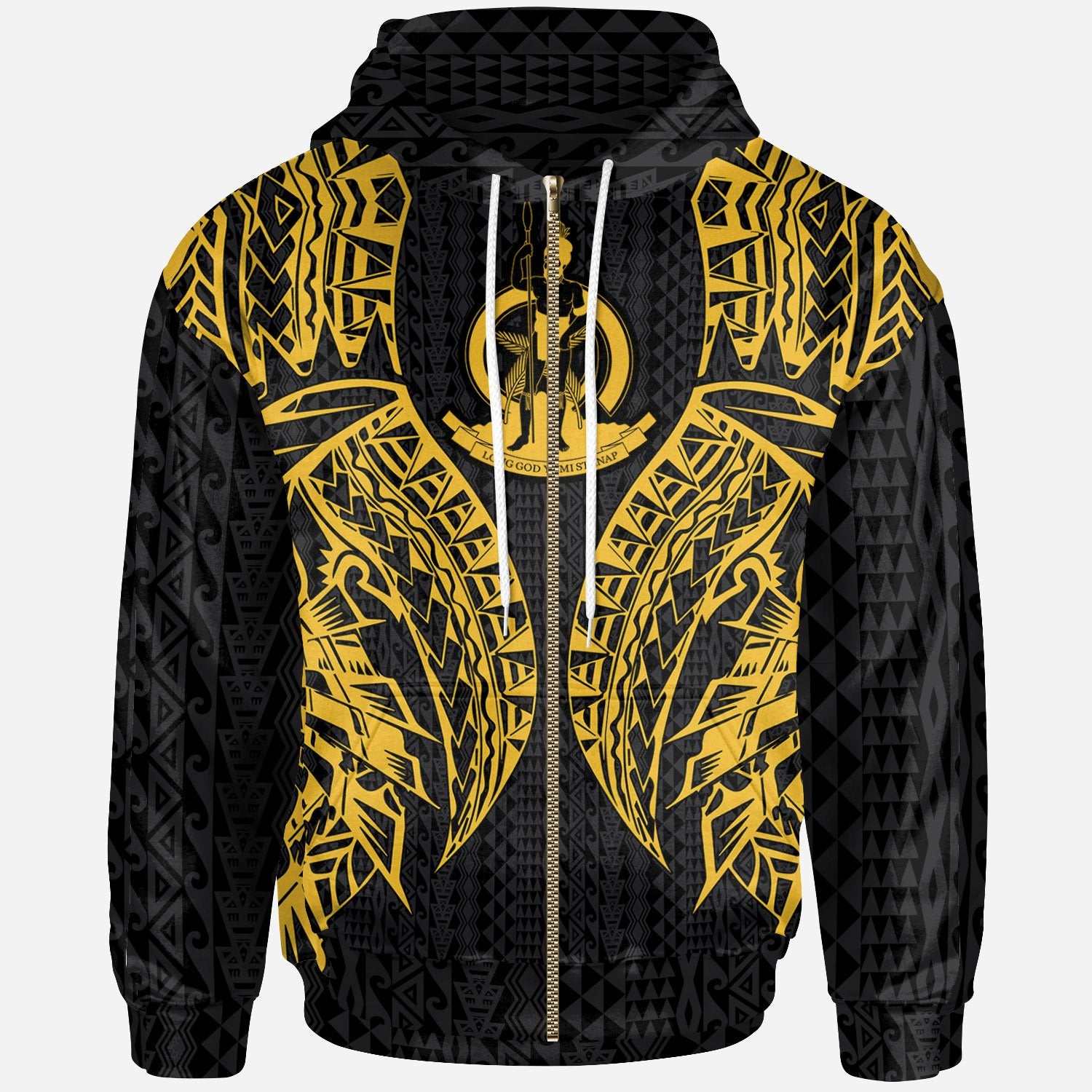 Vanuatu Zip up Hoodie Polynesian Lion Head Gold Style Unisex Gold - Polynesian Pride