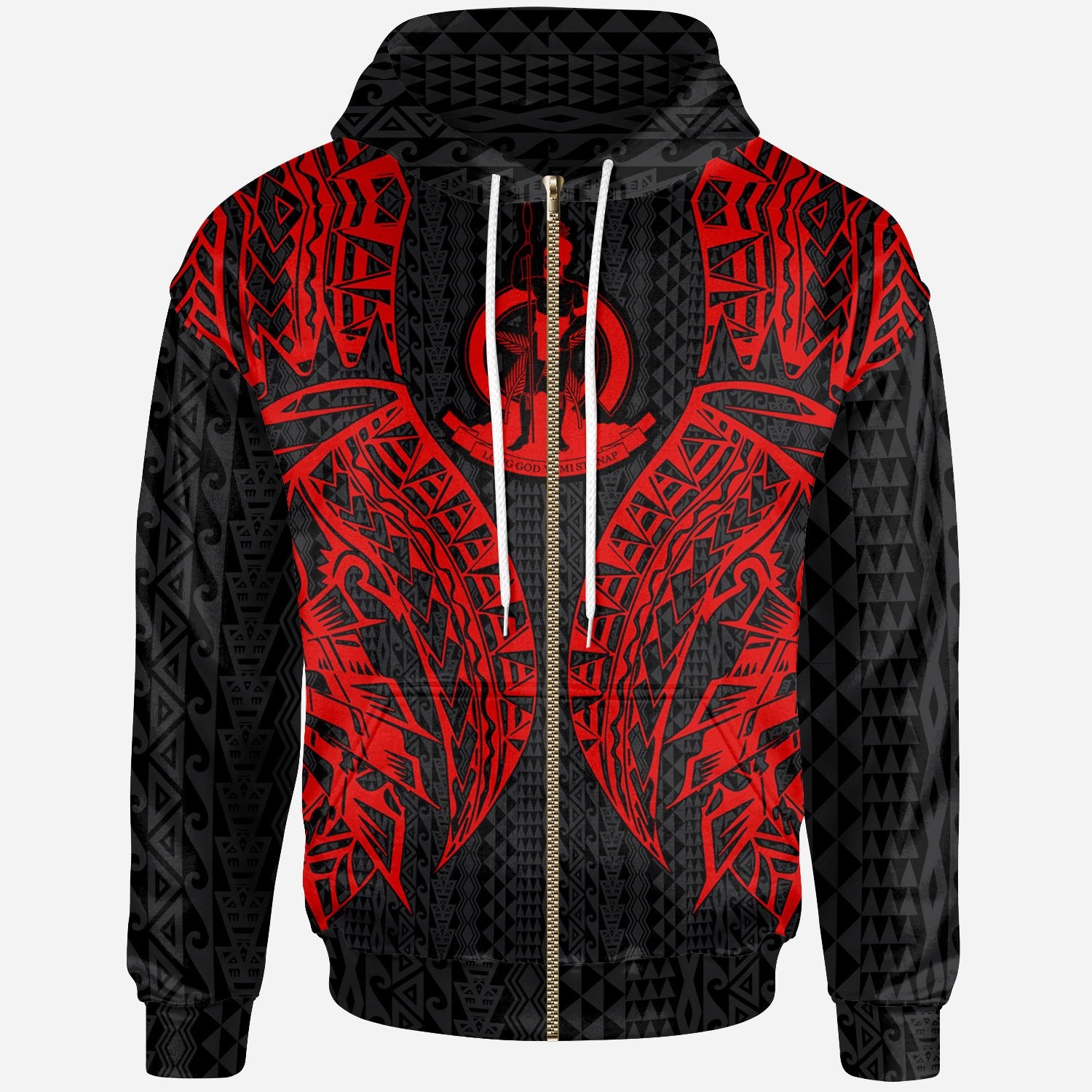 Vanuatu Zip up Hoodie Polynesian Lion Head Red Style Unisex Red - Polynesian Pride