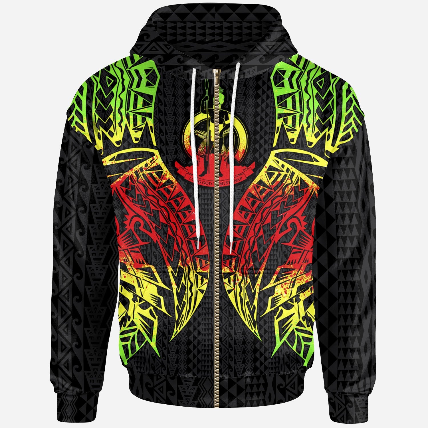 Vanuatu Zip up Hoodie Polynesian Lion Head Reggae Style Unisex Reggae - Polynesian Pride