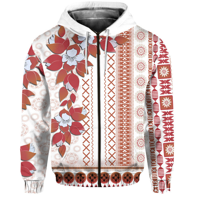 Custom Fiji Hoodie Tagimoucia Mixed White Tapa Style LT9 - Polynesian Pride