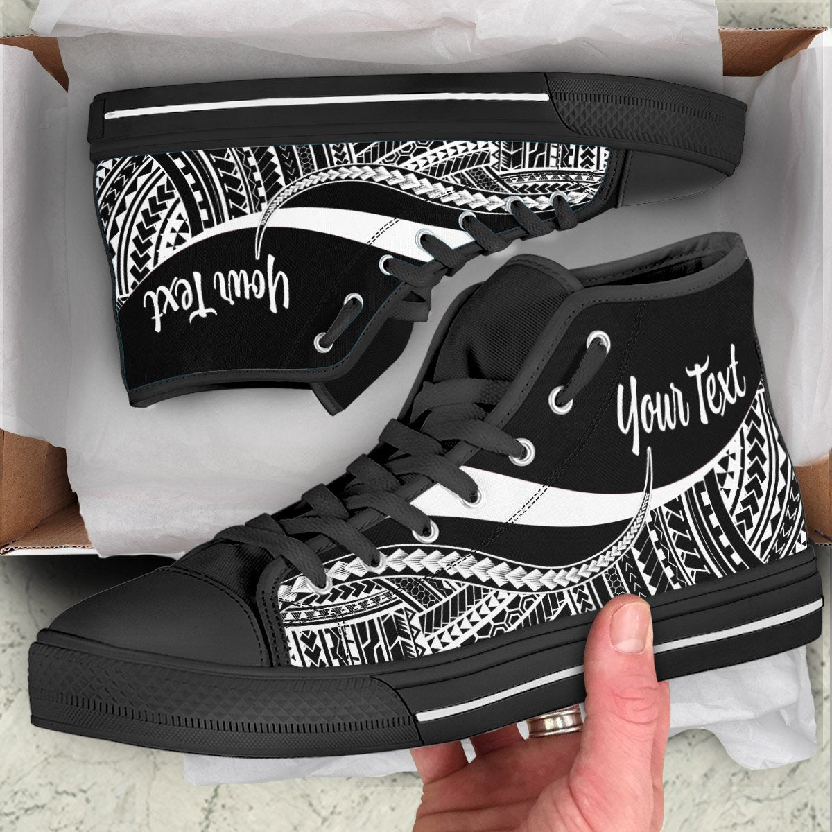 Yap Custom Personalised High Top Shoes White - Polynesian Tentacle Tribal Pattern Kid's High Top Shoe - Black Sole - Polynesian Pride