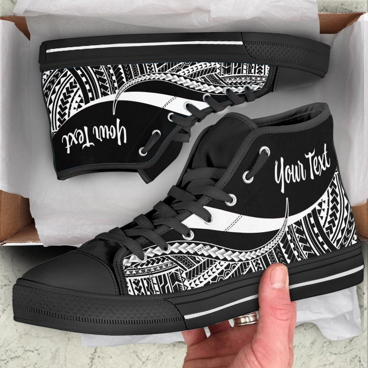 Niue Custom Personalised High Top Shoes White - Polynesian Tentacle Tribal Pattern Kid's High Top Shoe - Black Sole - Polynesian Pride