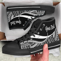 Niue Custom Personalised High Top Shoes White - Polynesian Tentacle Tribal Pattern Kid's High Top Shoe - Black Sole - Polynesian Pride