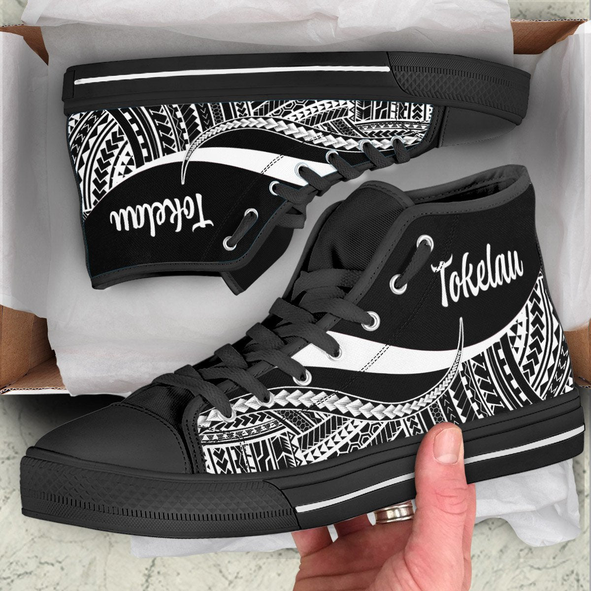 Tokelau High Top Shoes White - Polynesian Tentacle Tribal Pattern Unisex Black - Polynesian Pride