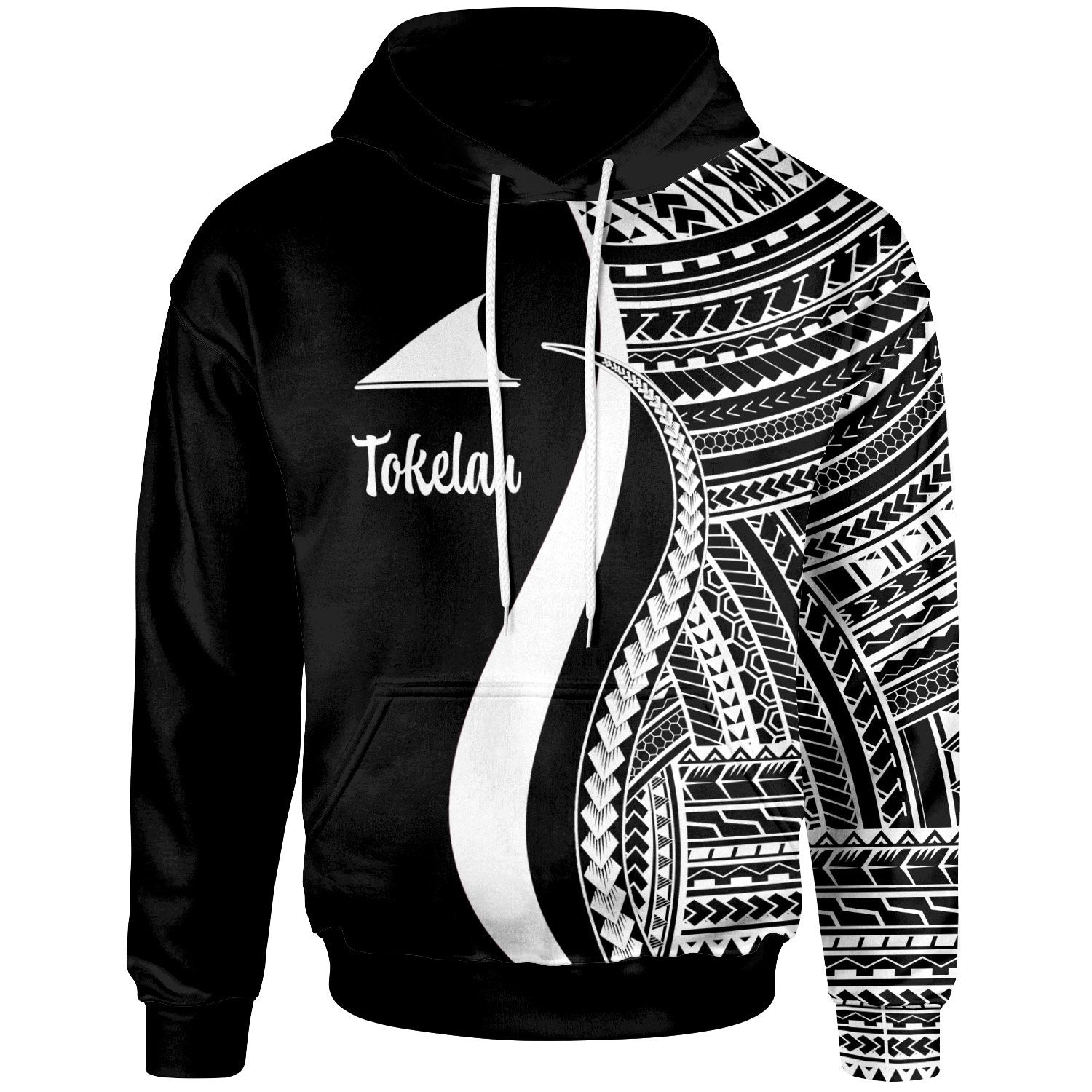 Tokelau Hoodie White Tentacle Tribal Pattern Unisex White - Polynesian Pride