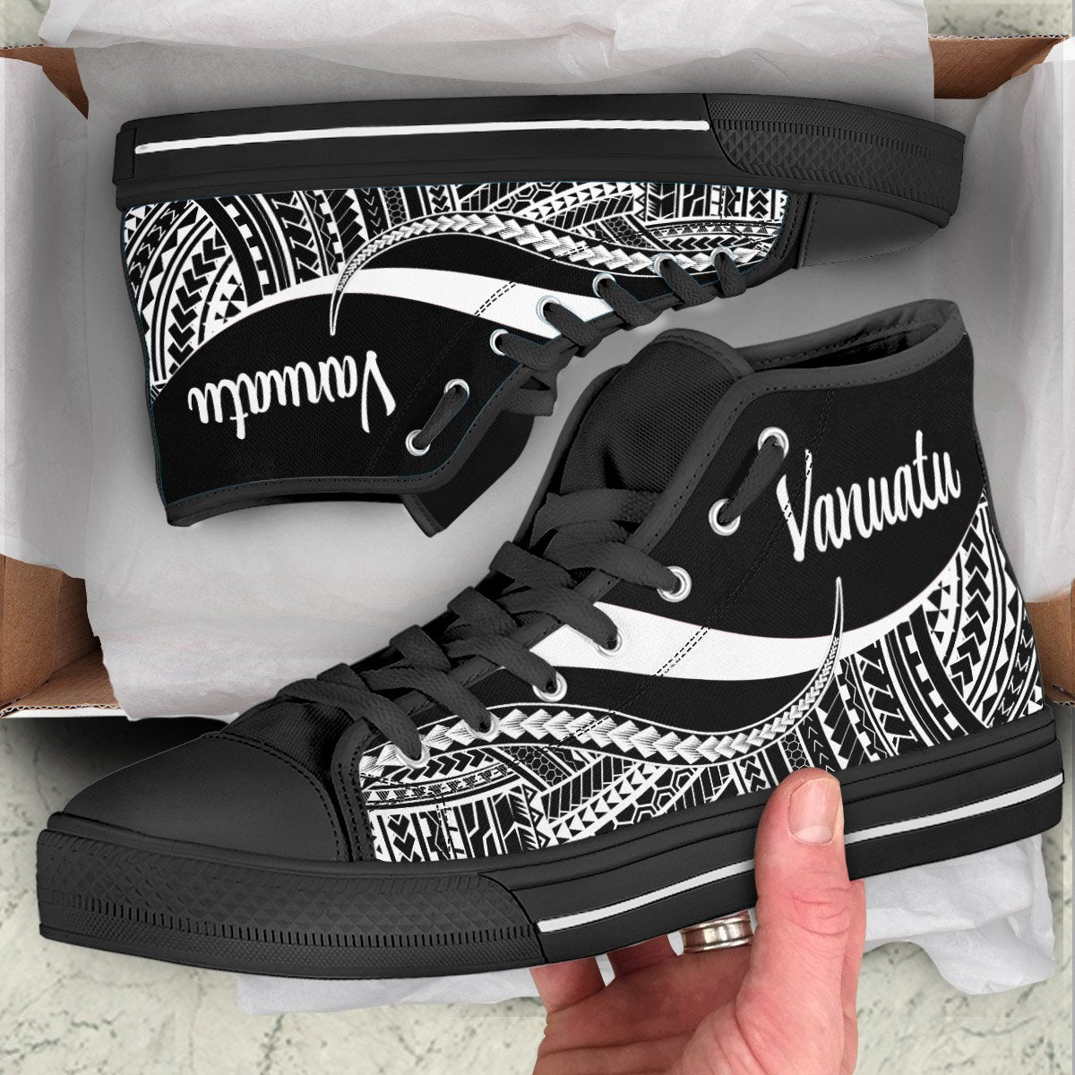 Vanuatu High Top Shoes White - Polynesian Tentacle Tribal Pattern Unisex Black - Polynesian Pride