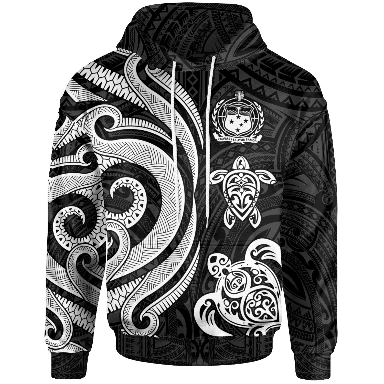 Samoa Polynesian Hoodie White Tentacle Turtle Unisex White - Polynesian Pride