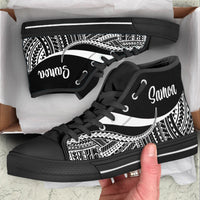Samoa High Top Shoes White - Polynesian Tentacle Tribal Pattern Kid's High Top Shoe - Black Sole - Polynesian Pride