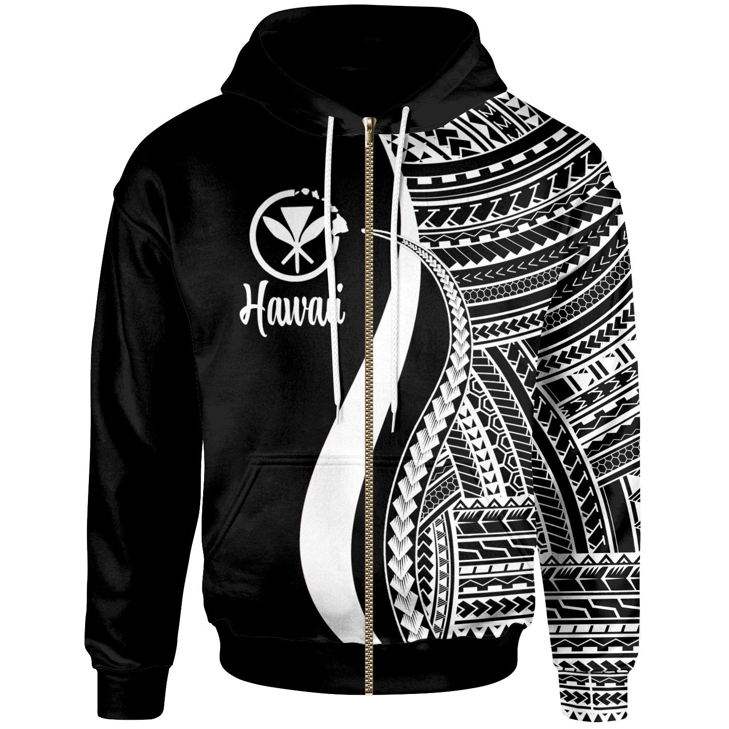 Hawaii Zip up Hoodie White Tentacle Tribal Pattern Unisex White - Polynesian Pride