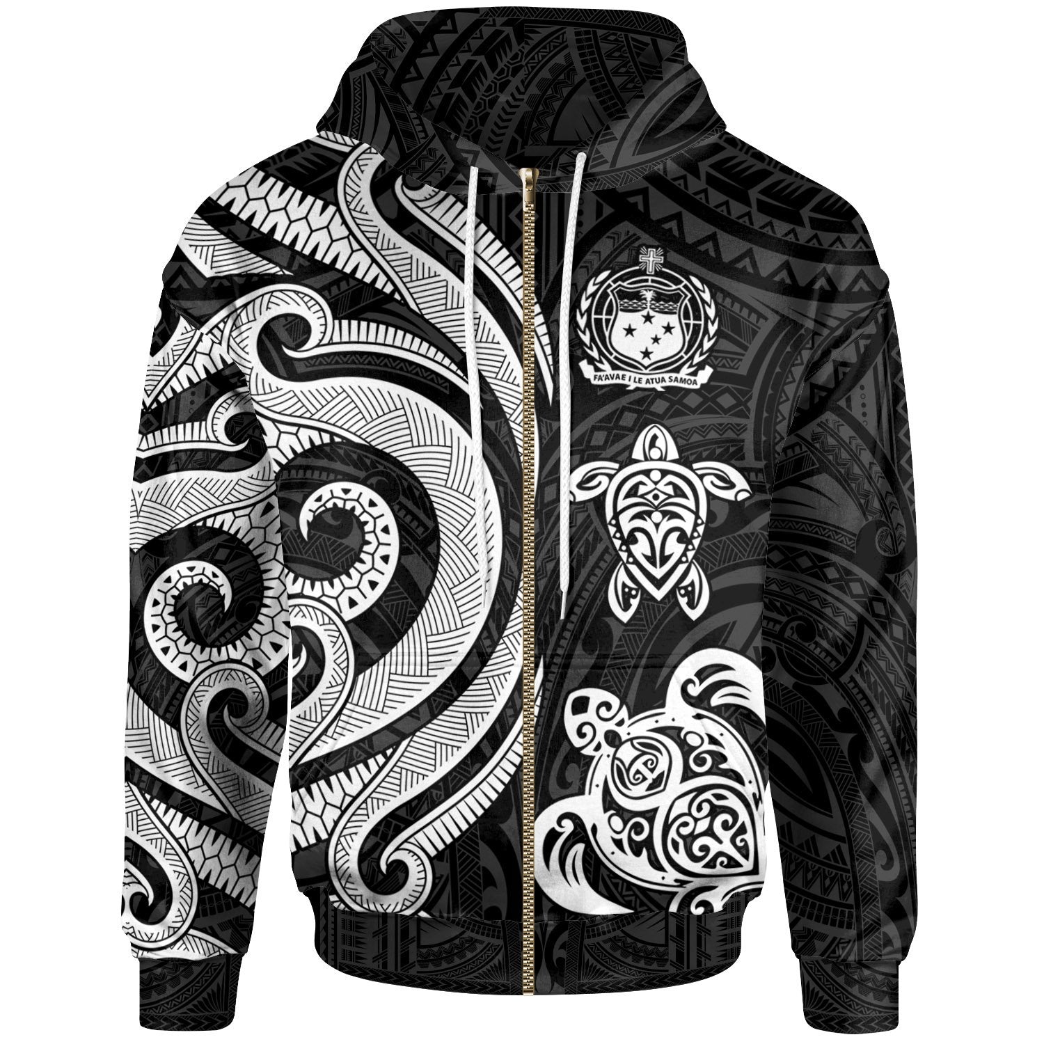 Samoa Polynesian Zip up Hoodie White Tentacle Turtle Unisex White - Polynesian Pride