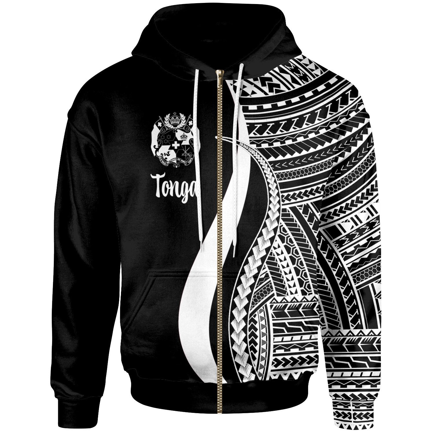 Tonga Zip up Hoodie White Tentacle Tribal Pattern Unisex White - Polynesian Pride