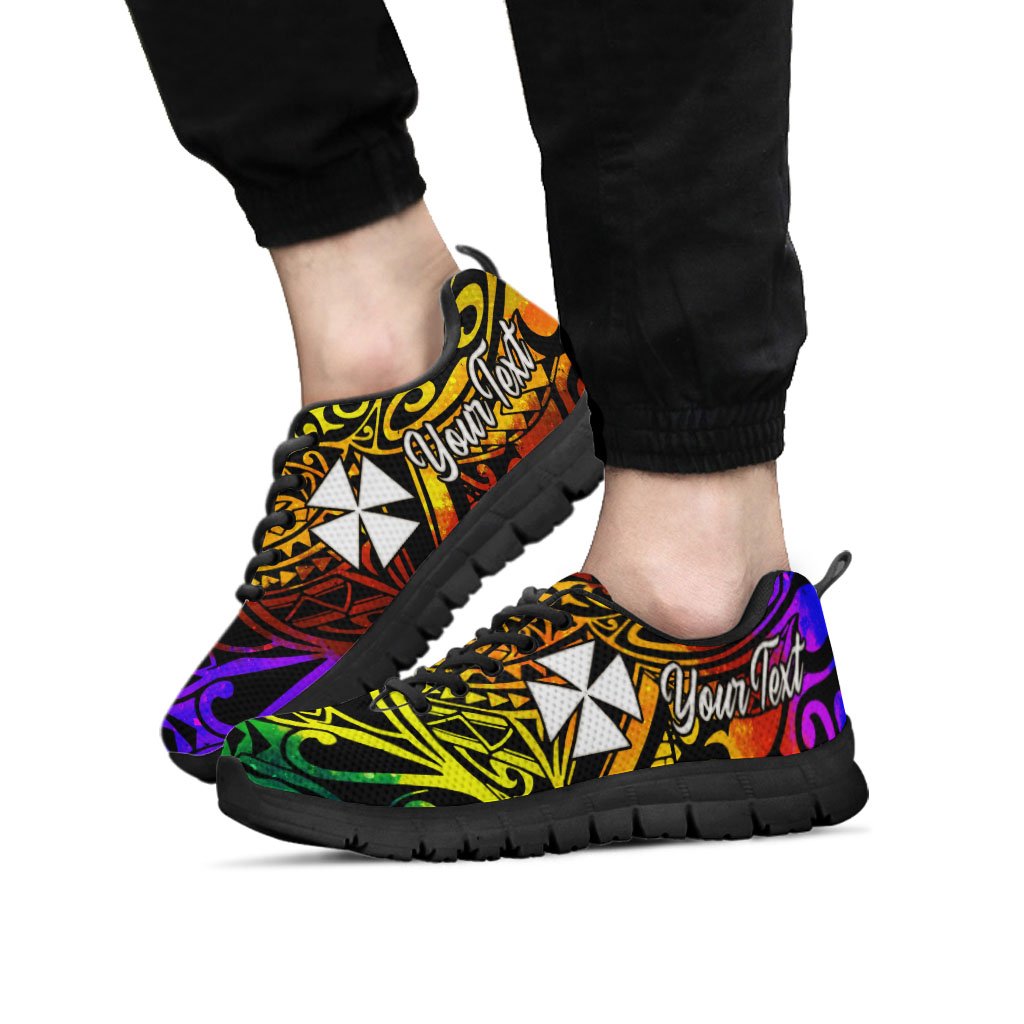 Wallis and Futuna Custom Personalised Sneakers - Rainbow Polynesian Pattern White - Polynesian Pride