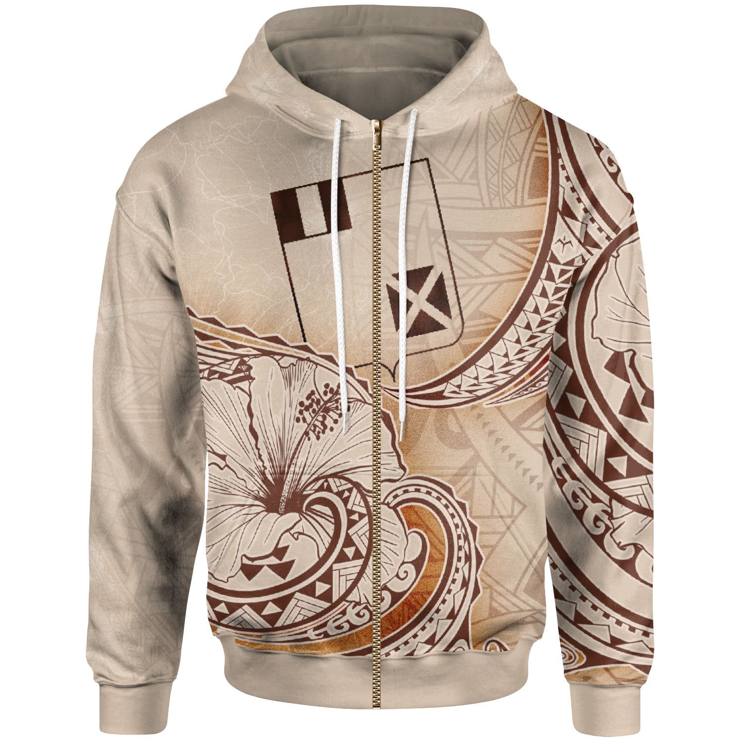 Wallis and Futuna Zip Hoodie Hibiscus Flowers Vintage Style Unisex Nude - Polynesian Pride