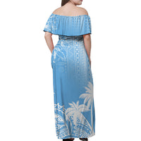 Fiji Tapa On The Waves Off Shoulder Long Dress White LT7 - Polynesian Pride