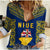 Niue Women Casual Shirt Happy Constitution Day Niuean Hiapo Crab With Map LT14 Female Blue - Polynesian Pride