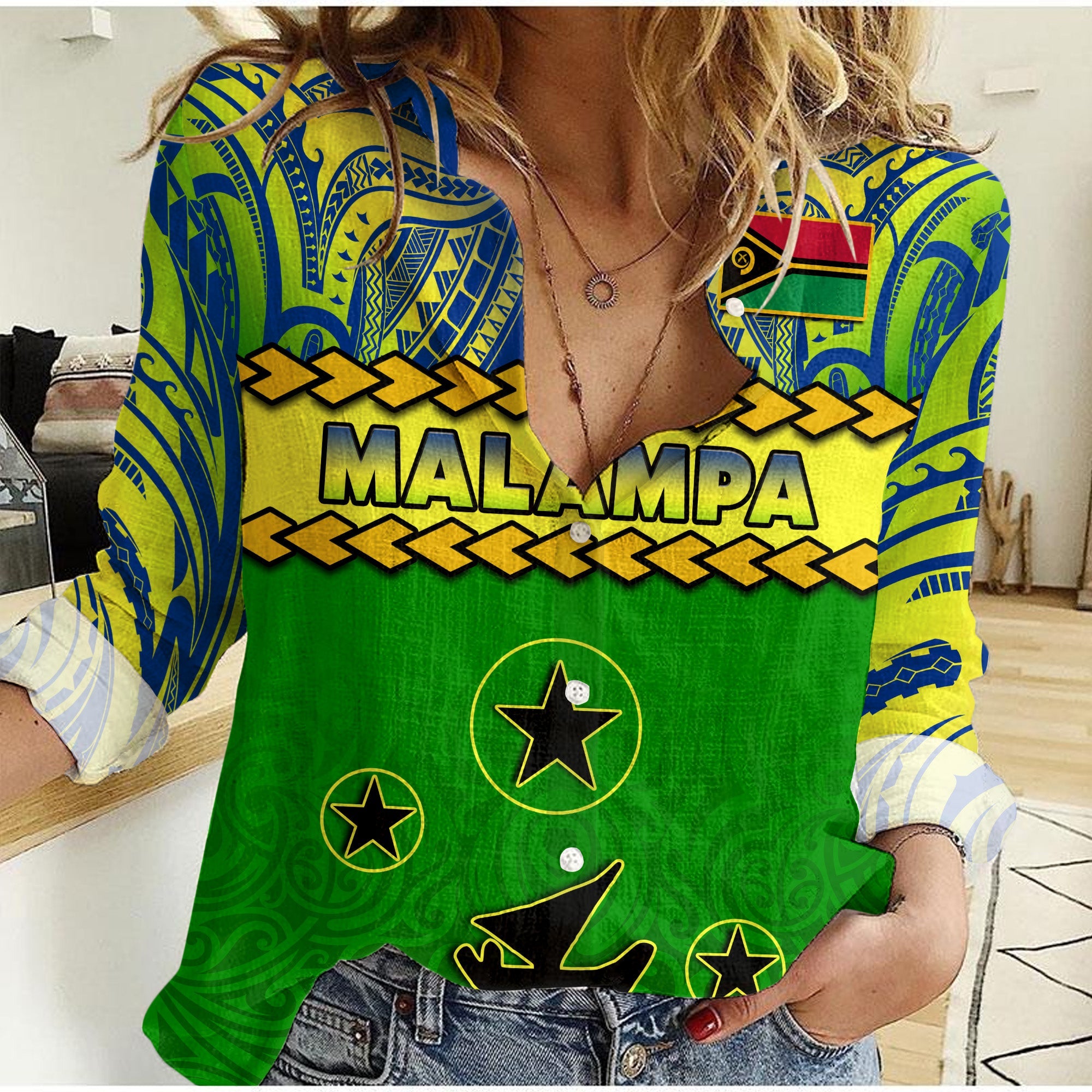 (Custom Personalised) Malampa Province Women Casual Shirt Vanuatu Pig Tusk Polynesian Flag Style LT14 Female Green - Polynesian Pride