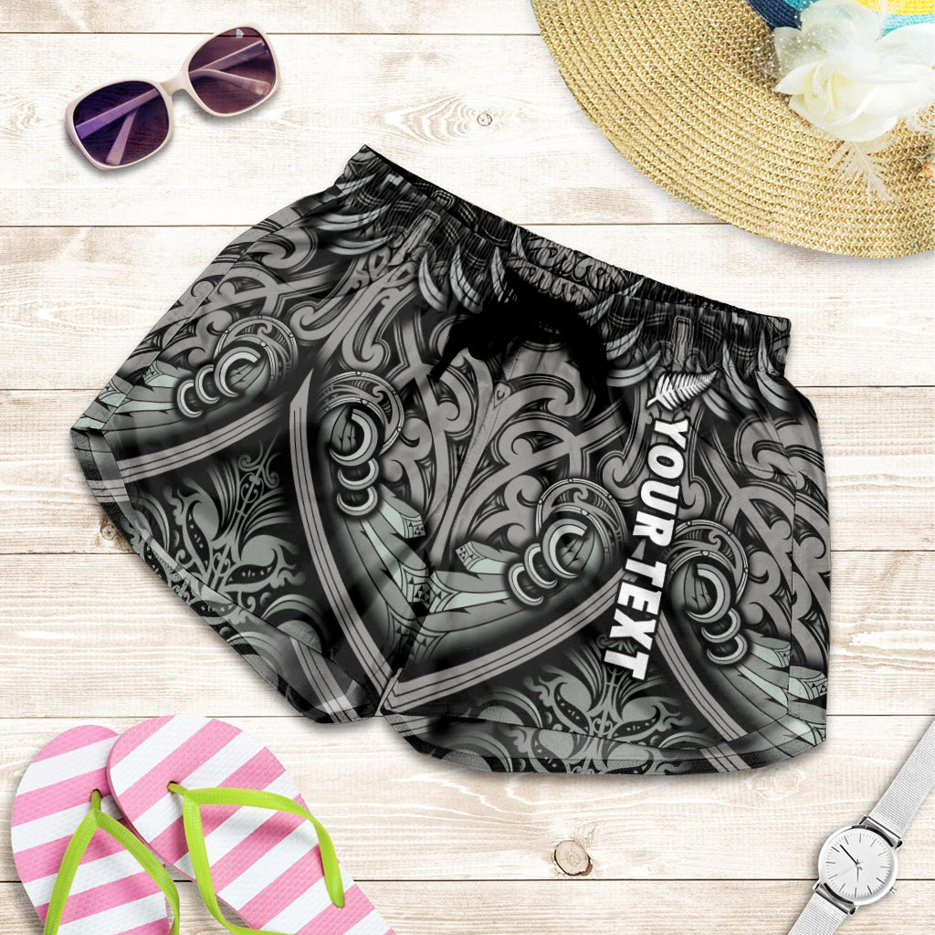 (Custom Personalised) New Zealand Silver Fern Rugby Women Shorts All Black NZ Maori Pattern LT13 Black - Polynesian Pride