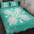 Hawaiian Quilt Maui Plant And Hibiscus Pattern Quilt Bed Set - White Turquoise - AH - Polynesian Pride